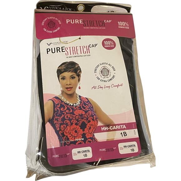 Vivica Fox HH-Carita Pure Stretch Cap Human Hair Wig 1B Off Black NWT  - A866W - Picture 14 of 15
